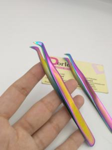 Pince à épiler d'extension de cils Méga volume de botte classique avec logo personnalisé pince à cils en acier inoxydable durable finition plasma arc-en-ciel - Product Image 6