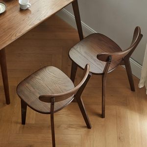 Mid-Century Modern Solid Oak Walnut <b>Dining</b> <b>Chairs</b>, <b>Set</b> <b>of</b> <b>2</b>, Armless Curved Back, 400 lb Capacity, Easy Assembly - Product Image 3