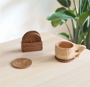 BOHO Rattan Coaster With Holder Handwoven Eco-Friendly <b>Round</b> <b>Mats</b> & Pads High Quality Rattan Coaster - Product Image 6