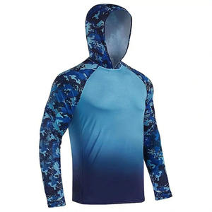 Sweat à capuche de pêche personnalisé pour homme, sublimé, camouflage bleu, séchage rapide, respirant, protection solaire UPF 50+, polyester, OEM - Product Image 1