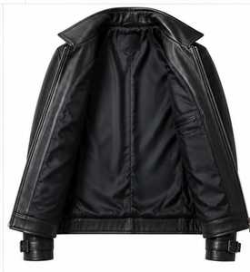 Blouson Moto en Cuir Original Homme Bleu et Marron Col Montant Fermeture Éclair Coupe Slim Manches Classiques Style Color Block Automne - Product Image 6
