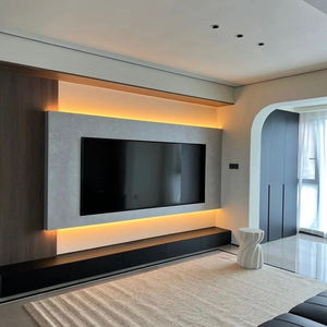 Mobile TV <span class=keywords><strong>Moderno</strong></span> Personalizzato con Design a Pannelli in Legno, Unità a <span class=keywords><strong>Parete</strong></span> con Contenitore Integrato, Arredamento per <span class=keywords><strong>Soggiorno</strong></span> - Product Image 2