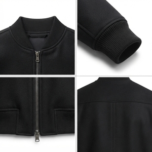Blouson bomber streetwear noir minimaliste personnalisé, 100% nylon ripstop 120GSM, résistant à l'eau, léger, fermeture éclair sur le devant, unisexe - Product Image 4