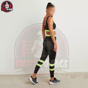 In Black With Green Color Contrast Best Soft Material Yoga Set Stylish Contrast Edge Sports <b>Bra</b> And Full Length Leggings Set - Product Image 2