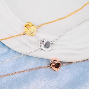 Handmade Solid 925 Silver 18k Gold 10mm Blank Bezel Cup Mother Baby Chain Bracelet Setting 7.5 Inch DIY Jewelry Findings - Product Image 3