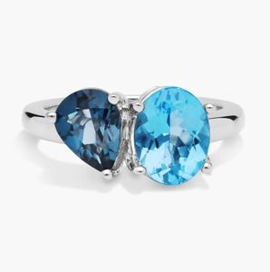 Blue Topaz London Oval Cut Toi Et Moi Engagement <b>Ring</b> 925 Sterling Silver Prong Setting Luxury Wedding Party <b>Two</b>-<b>Stone</b> <b>Ring</b> - Product Image 1