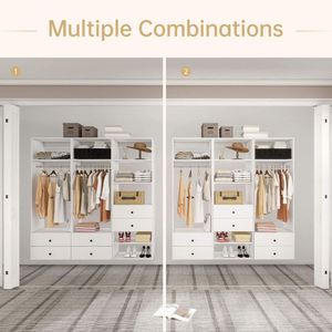 Armadio Modulare Bianco Autoportante con Ampio Spazio di Archiviazione, Ripiani e Barre Appendiabiti Modello D0100HRPV92 70.86\"L X 16.04\"P X 70.86\"A - Product Image 2