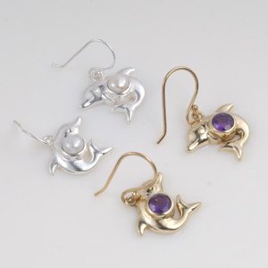 Natural Pearl Brass Sterling <b>Silver</b> Dolphin Pearl <b>Dangle</b> <b>Earrings</b> Handmade Ocean Inspired Marine Animal Jewelry Gift for Women - Product Image 4