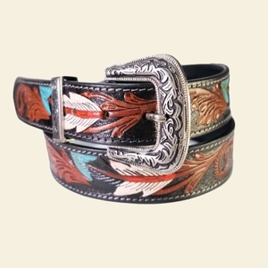 New Design Western Style Hand <b>Tooled</b> Carving <b>Leather</b> Belts Stylish Hot Sale <b>Tooled</b> <b>Leather</b> Belt for Unisex - Product Image 4