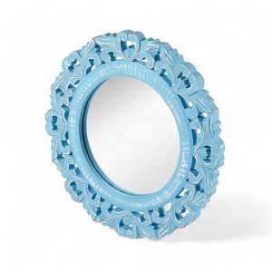 Blue Round Wall <b>Mirror</b> Carved Wooden <b>Hanging</b> <b>Mirror</b> Decorative Accent <b>Mirror</b> for Home Decor - Product Image 2