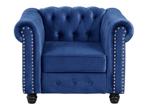 Set <span class=keywords><strong>Divano</strong></span> Chesterfield in Velluto Blu 3+2+1 Posti, <span class=keywords><strong>Divano</strong></span> Imbottito Trapuntato con Braccioli Arrotolati per Hotel, Lobby, Lounge e Bar - Product Image 4