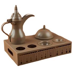 Última llegada de alta demanda: Juego de teteras y cafeteras de latón árabe de Oriente Medio con soporte metálico y cuencos, para bebidas y calentador de leche. - Product Image 1