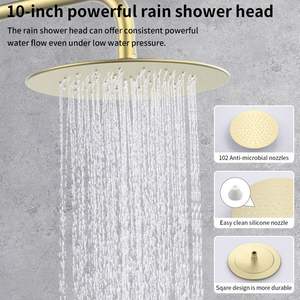 Sistema de ducha de lluvia montado en la pared de 10 pulgadas con grifo de mano, acabado en oro cepillado, juego combinado de accesorios de baño cepillados - Product Image 4
