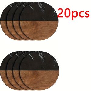 20 piezas de elegantes posavasos de madera con patrón de mármol gris y marrón, resistentes al calor y antideslizantes, vajilla promocional para el hogar y la oficina. - Product Image 1