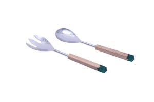 Juego de servidores de ensalada de fábrica directa, de acero inoxidable con mango de madera y resina, cuchara y tenedor duraderos para servir, utensilios de cocina. - Product Image 5