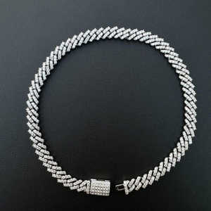 Bracelet micro-encastré en moissanite style Miami Cuban Link, coupe brillante ronde, en argent, style hip-hop, bijoux de luxe glacés - Product Image 1