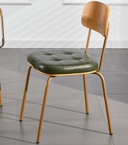 Modern Midcentury Eco-Friendly Hotel Chair Iron Back Green Upholstered Seat Tapered Metal <b>Legs</b> Indoor Commercial Villa Park - Product Image 2