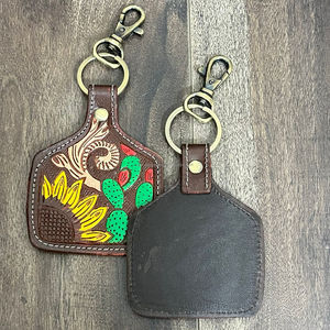 2026 Handmade Tooled Leather Cowhide Keychain Sunflower Cactus Western <b>Key</b> Fob Rustic Floral Car <b>Key</b> Holder Gift for Women Men - Product Image 6