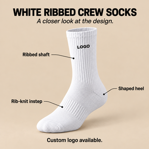 Custom <b>Sports</b> Compression <b>Socks</b> <b>White</b> Cotton Breathable Sweat-Absorbent with Logo on Cuff for Basketball Adults Autumn - Product Image 2