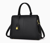 Bolso Tote Negro Vintage Portátil con Textura Granulada y Cierre de Cremallera para el Trabajo y Viajes Diarios