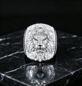 Lion Head <b>Ring</b> 925 Sterling <b>Silver</b> VVS Moissanite Diamond Iced Out Hip Hop Statement <b>Ring</b> For <b>Men</b> Luxury Jewelry - Product Image 1