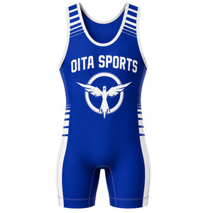 Men Royal Blue White Sublimated Wrestling Singlet Polyester Wrestling Apparel Sleeveless <b>Athletic</b> Match Uniform - Product Image 2