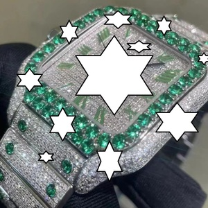 Reloj Rectangular de Lujo en Acero Inoxidable con Diamantes Verde Esmeralda y Esfera de Cristal de Zafiro, Movimiento de Cuarzo, Unisex - Product Image 3