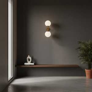 Applique murale moderne en laiton avec abat-jour en verre givré, luminaire mural rond minimaliste pour chambre à coucher - Product Image 4