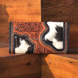 Nouveau Western élégant cheveux sur peau couleur usiné fourrure cuir pochette femmes conçu sac à main vente chaude en cuir usiné portefeuille Unique - Product Image 4