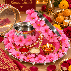 Ensemble de thali Karwa Chauth avec bols Channi Karwa et Roli Chawal, ensemble de thali traditionnel pour la fête de Pooja, pour femmes - Product Image 5