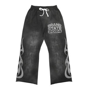 Survêtement gris imprimé délavé à l'acide avec cordon de serrage, poids lourd |   Vêtements de sport streetwear unisexes |   Confortable pour l'hiver, 100% coton, OEM - Product Image 3