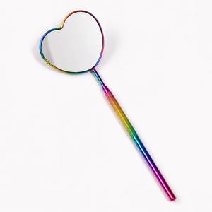 Heart Shape Rainbow <b>Mirror</b> With <b>Long</b> Handle For Makeup And Daily Use - Product Image 1