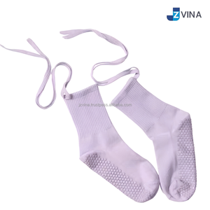 Calcetines de Yoga y Pilates para Mujer JZVINA, Calcetines Antideslizantes con Puntos de Silicona, Tejido Acanalado, con Cordones, para Entrenamiento de Yoga en Interiores - Product Image 2