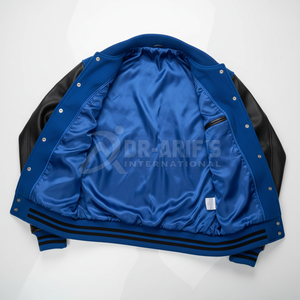 Chaqueta Varsity Azul para Hombre, Resistente al Viento, Corte Regular, Informal, con Logotipo Frontal Personalizable, para Otoño - Product Image 3