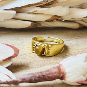 High Demand <b>Tiger</b> <b>Eye</b> <b>Ring</b> Boho Brass <b>Rings</b> Womens 18k Gold Plated Geometric Tribal Band Signet Jewelry For Wholesale/OEM/ODM - Product Image 3