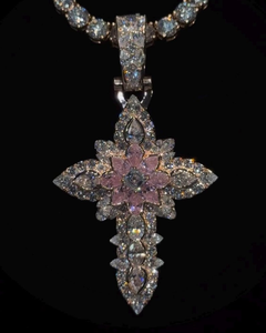 Colgante de Cruz Floral de Plata de Ley 925 con Moissanita Rosa, Estilo Diamante, Iced Out, Hip Hop, Colgante Religioso de Declaración - Product Image 1