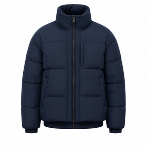 Blouson matelassé pour homme en gros, avec patch tissé personnalisé, manteau d'hiver rembourré, col montant, fermeture éclair intégrale, marque privée, fabricant OEM - Product Image 1