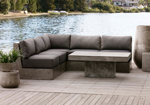 Juego de sala de estar de lujo moderno con mesa y sillas impermeables Sofá de esquina Diseño de hormigón - Product Image 3