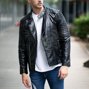 Fashion Outerwear Men Leather Jacket Casual Stand Collar Zipper Closure Windproof Slim Fit Regular Sleeve Leather Jackets - Product Image 5