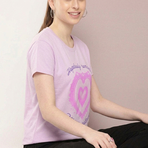 Women's Purple Boxy Fit Screen Printed T-Shirt Comfortable Soft Cotton Fabric Women's T-Shirts Eco-Friendly Custom Logo Print - Product Image 4