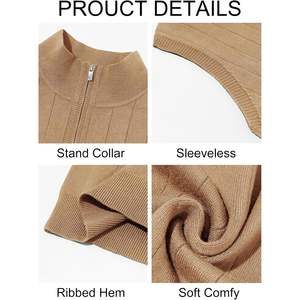 2025 hommes coupe ajustée quart fermeture éclair Golf gilet col montant sans manches pull pull tricoté quart fermeture éclair pull gilet - Product Image 5