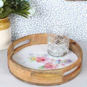 Bandeja Redonda Moderna con Diseño Esmaltado, Bandeja de Madera para Servir Comida, Bandejas Decorativas de Madera Natural - Product Image 5