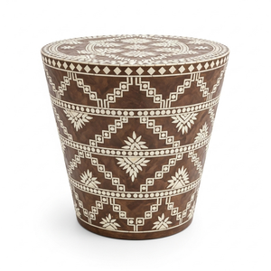 Mesa Auxiliar Industrial de Lujo con Incrustaciones de Esmalte y Colores Personalizados, Diseño Floral Geométrico Hecho a Mano para Dormitorio o Entrada - Product Image 1