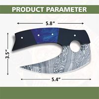 Couteau Ulu en acier Damas avec manche en résine torsadée, lame pointue de 2 mm d'épaisseur, 5,4 pouces, longueur personnalisable, multifonctionnel, DIY