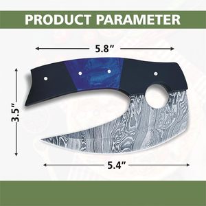 Couteau Ulu en acier Damas avec manche en résine torsadée, lame pointue de 2 mm d'épaisseur, longueur personnalisable, DIY OEM/ODM, cuisine, extérieur - Product Image 6