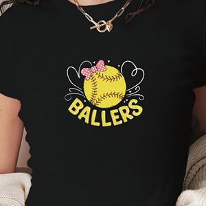 T-shirt court en tricot pour femme, coupe slim, imprimé softball, avec nœud rose, style Y2K - Product Image 3