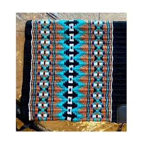 Manta de montura western contorneada de mezcla de lana con diseño geométrico en turquesa, naranja y negro, con parche de cuero, para equitación de sendero LLT - Product Image 3