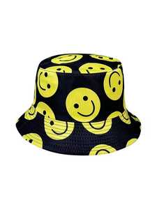Sombrero de Pescador Unisex Negro y Amarillo con Estampado Digital, Tela de Algodón y Lino, Casual, Transpirable, Ajustable, Bordado 3D, Primavera Verano - Product Image 6
