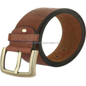 Cinturón informal de piel de vaca marrón 100% original hecho a medida de la mejor calidad para unisex con hebilla de una sola punta de latón resistente - Product Image 5