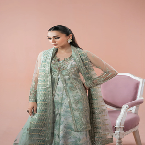 Robe de mariée élégante en soie verte Salwar Kameez, longueur au sol, pour femmes, style Inde Pakistan, robes de soirée pour femmes, tenues de cérémonie - Product Image 4
